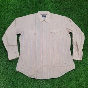 VTG 90s Wrangler USA Made Cowboy Cut Striped Western Shirt XL Tall 17.5x35